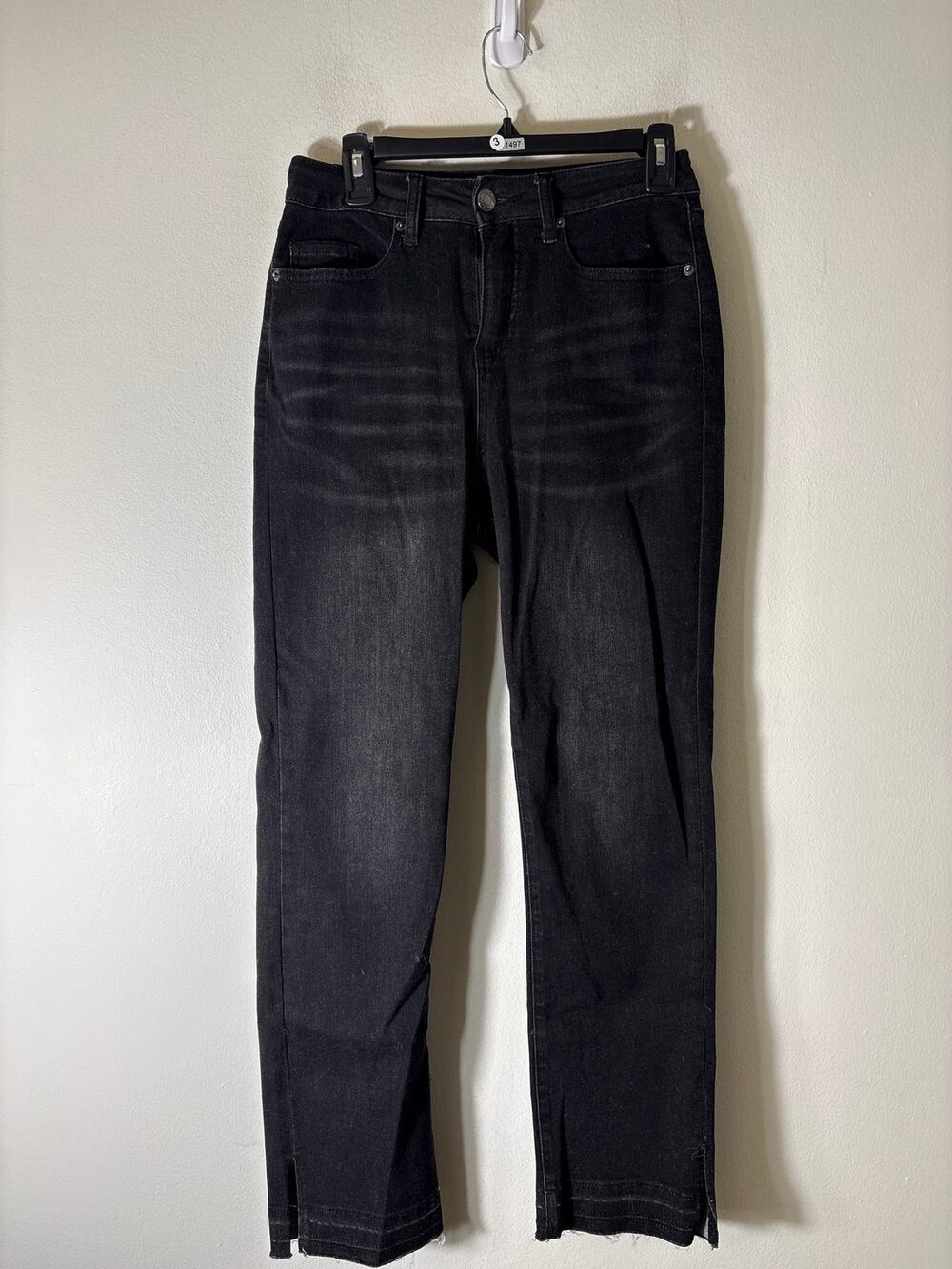 Mudpie Black Straight Leg Denim Jeans with Raw Hem Sz M